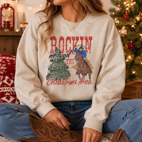 Gildan Tops - Gildan Rockin Around Christmas Tree Western Graphic Sweatshirt Small